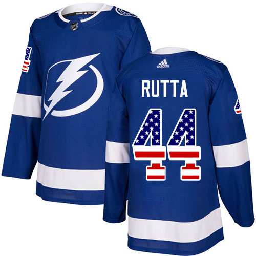 Adidas Tampa Bay Lightning Men #44 Jan Rutta Blue Home Authentic USA Flag Stitched NHL Jersey
